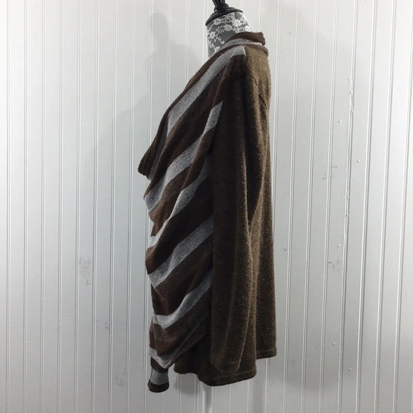 A'reve Brown Gray Striped Knit Sweater Top Womens Large Acrylic Cowl Neck - Picture 4 of 12